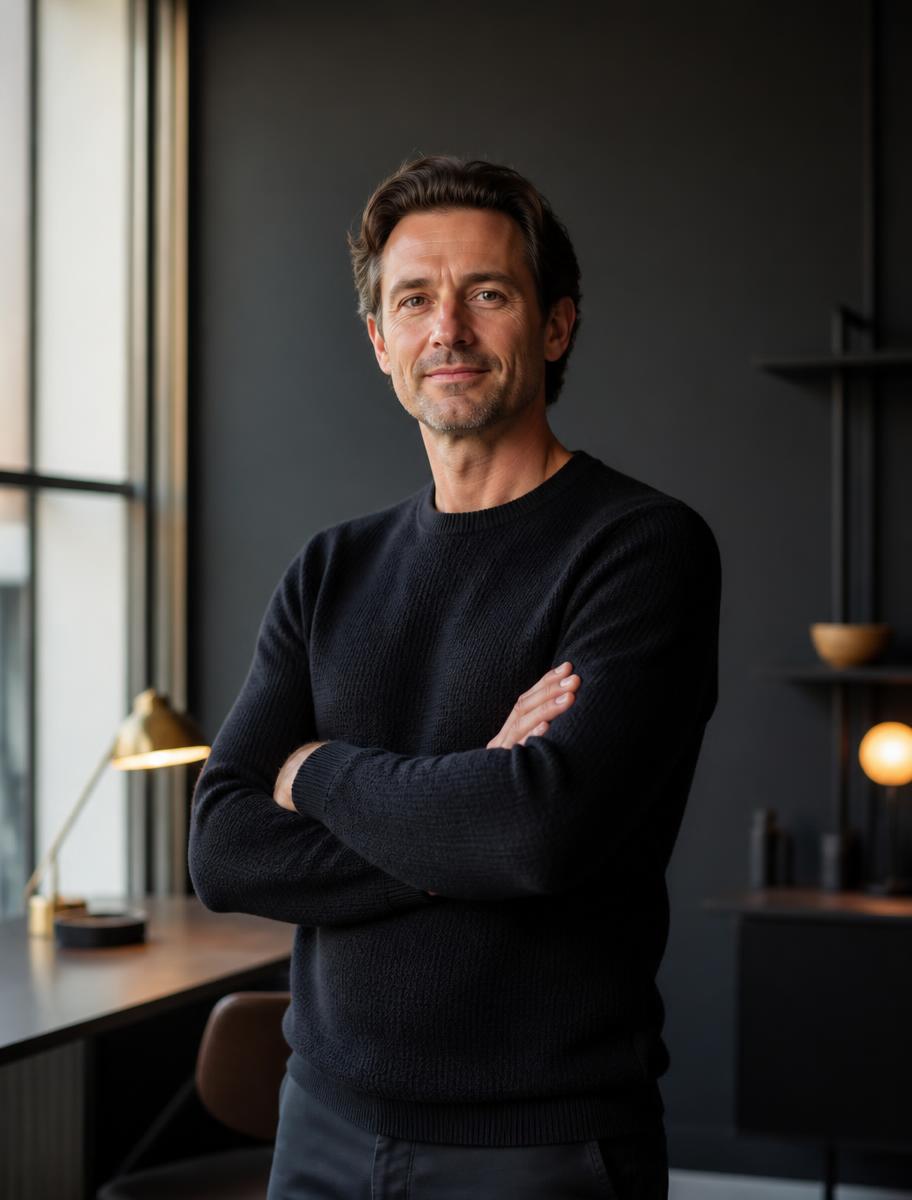 An investor in a modern minimal office