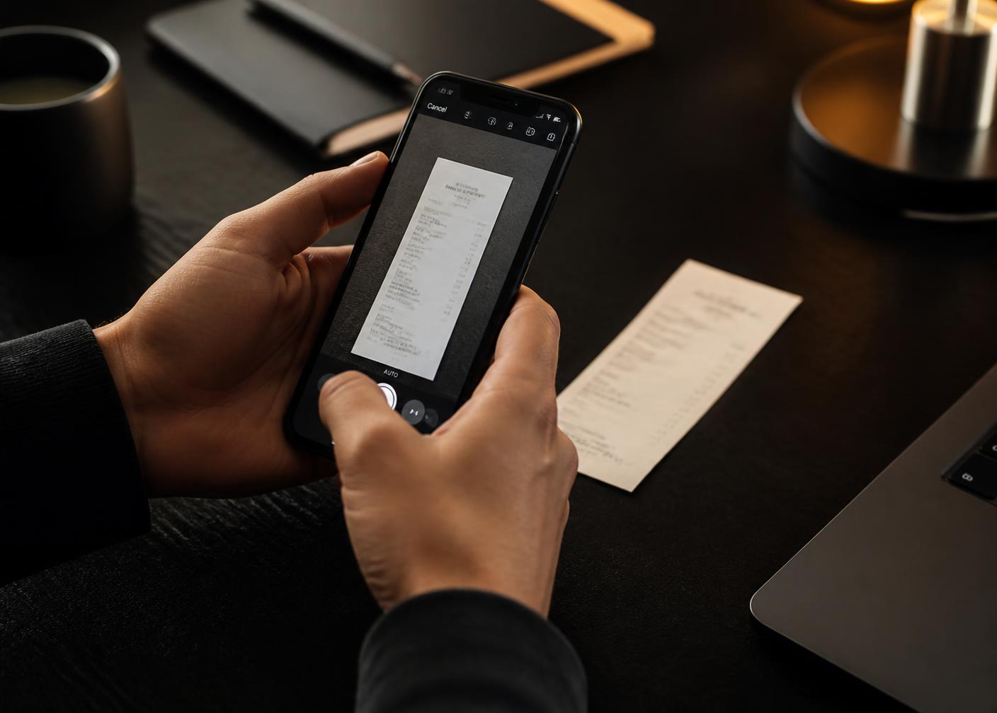 A founder photographing a paper receipt with a phone
